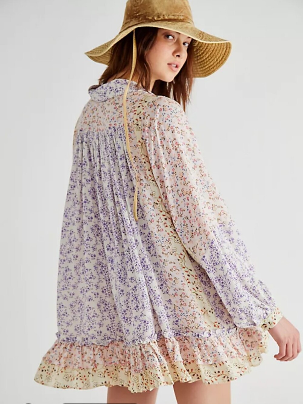 Free People Lost In You Printed Tunic Baby Doll Blouse XS Colorful Floral